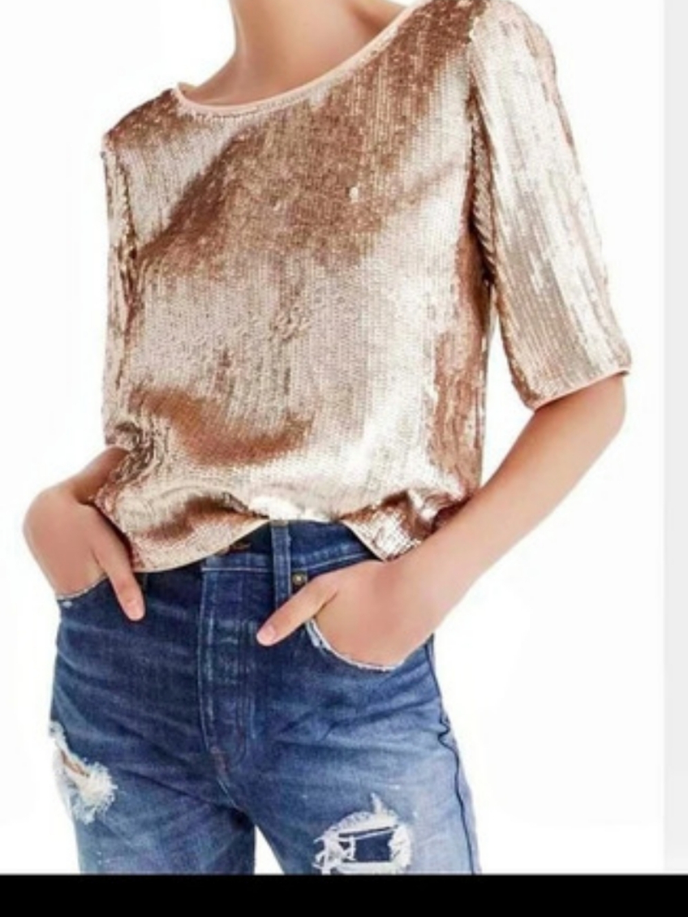 J.Crew Bianca Sequin Crepe Top Rose Gold